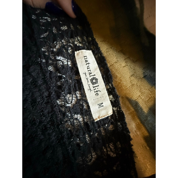 Natural Life Black Lace Long Sleeve Sheer Top Size M Boho Festival - Picture 3 of 3